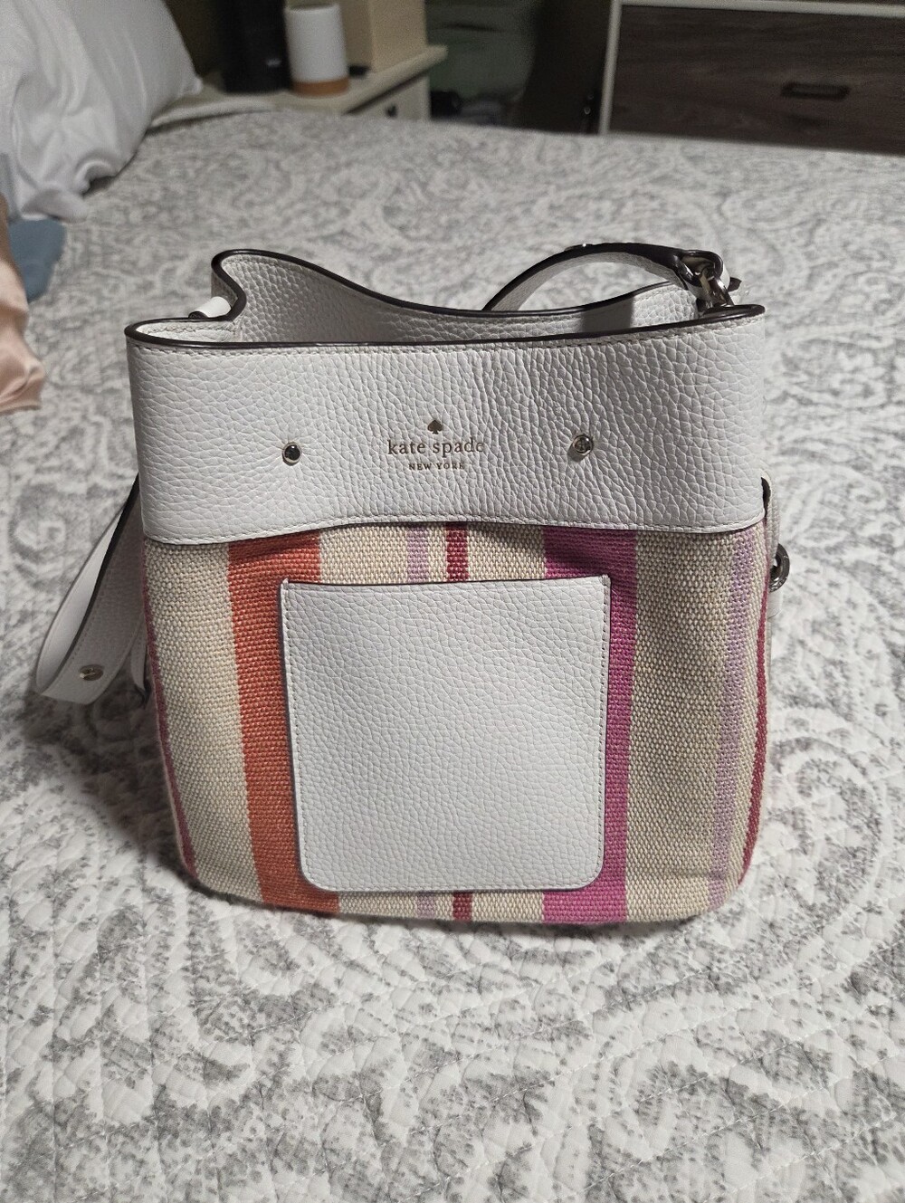 Kate Spade Leather-Trim Striped Bucket Bag NWT